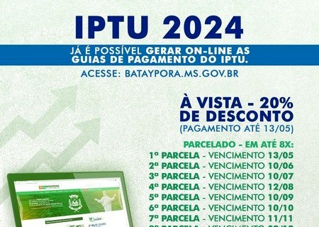 Guias do IPTU 2024 já podem ser geradas online pelo site da Prefeitura