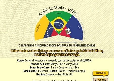 Projeto Ateliê da Moda abre inscrições para curso de costura profissional em Nova Andradina